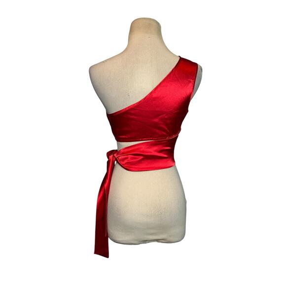 Shein Red Calvaya One Shoulder Tie Side Satin Top size XS - Picture 12 of 13